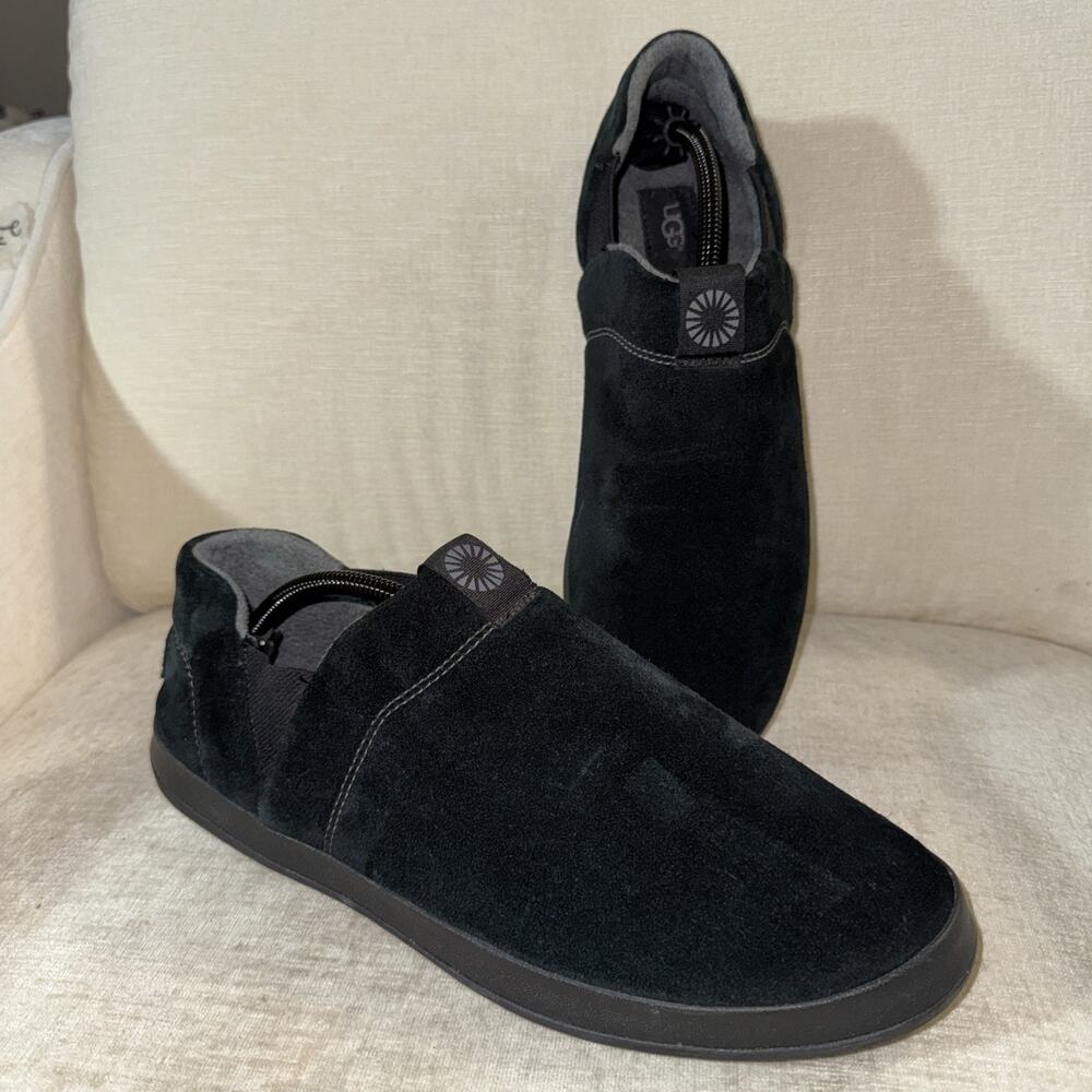 UGG Slippers Mens 12 Hanz Moccasins Slip On 1017266 Black Suede Comfort Polartec